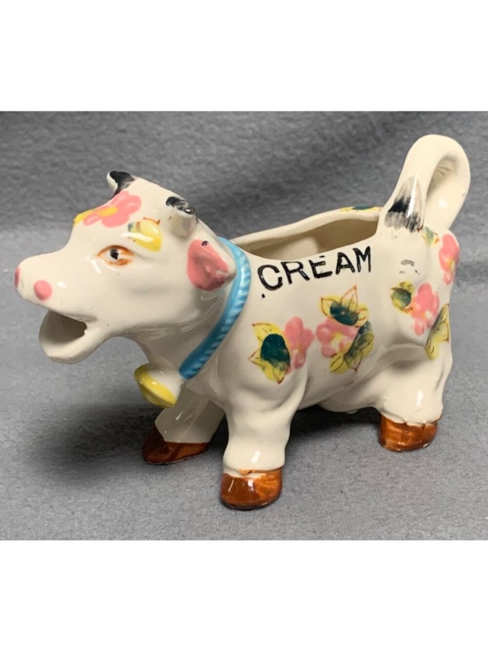 Cow Creamer Ceramic Hand-Painted Floral Pastel Accents Cream Pitcher Vintage
